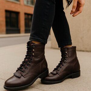 *Double-H Ladies Lacer Boots Size 10M Brown Leather Kiltie Western Cowgirl Ranch